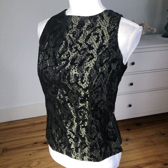 Vtg 90's Betsy Lauren Olive Green Evening Blouse Taffeta 8 Embossed Velvet NYE - Picture 6 of 12